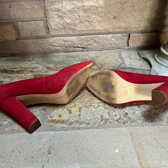 J CREW Burgundy Merlot Red GENUINE LEATHER suede Italy High Heels Pumps Sz 9.5 - Picture 9 of 10